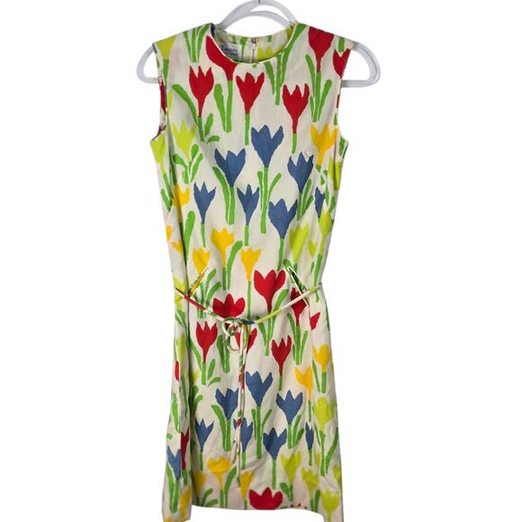 Vintage 60s Tanner of North Carolina Tulip Print Mini Shift Dress Sleeveless 8 - Picture 3 of 10